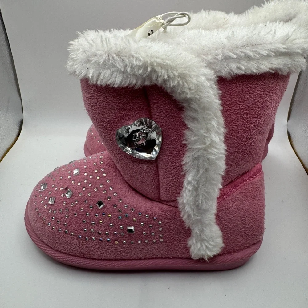 NWT Toddler Size 7 Girl Pink Sparkly Faux Fur Lined Boots